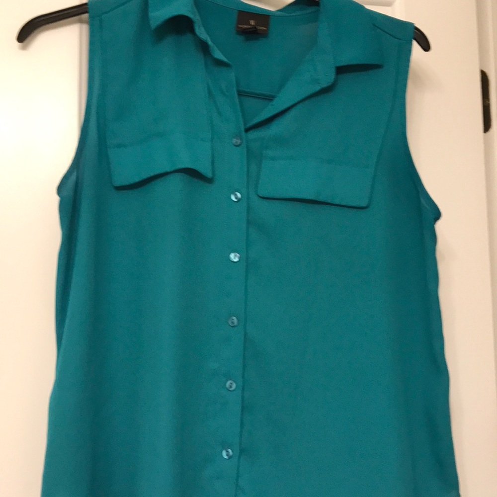 Teal work blouse Worthington. Petite